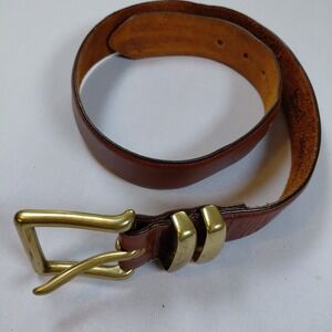Honest Brown Leather Belt 30  Heavy Brass Buckle Men's  EXCELLENT
